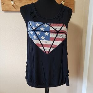 Women's Black Sleeveless Top with American Flag Diamond Graphic
